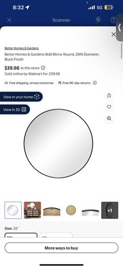 Wall Round Mirror 28inches Diameter, Black Finish