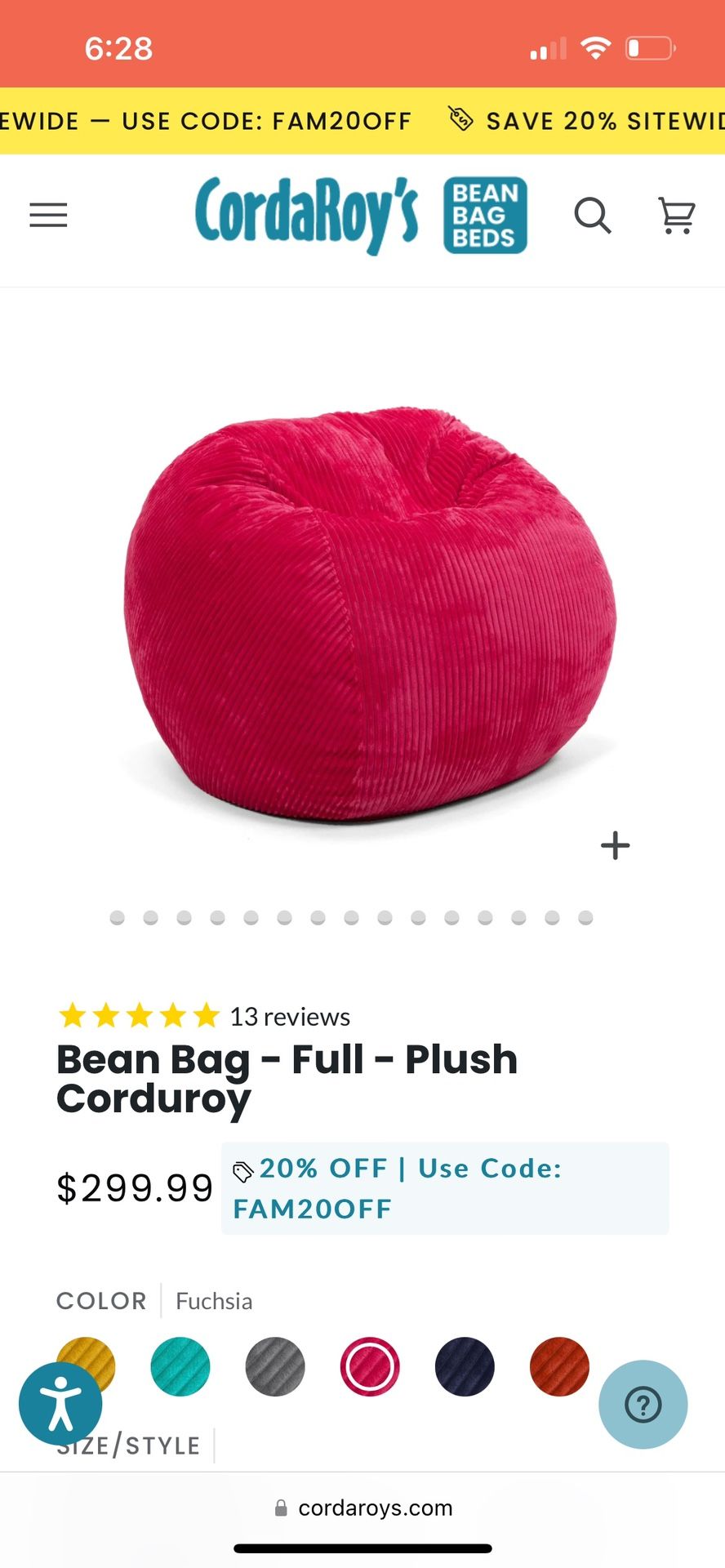 Bean Bag CordaRoy’s Full Size Used ONLY ONCE