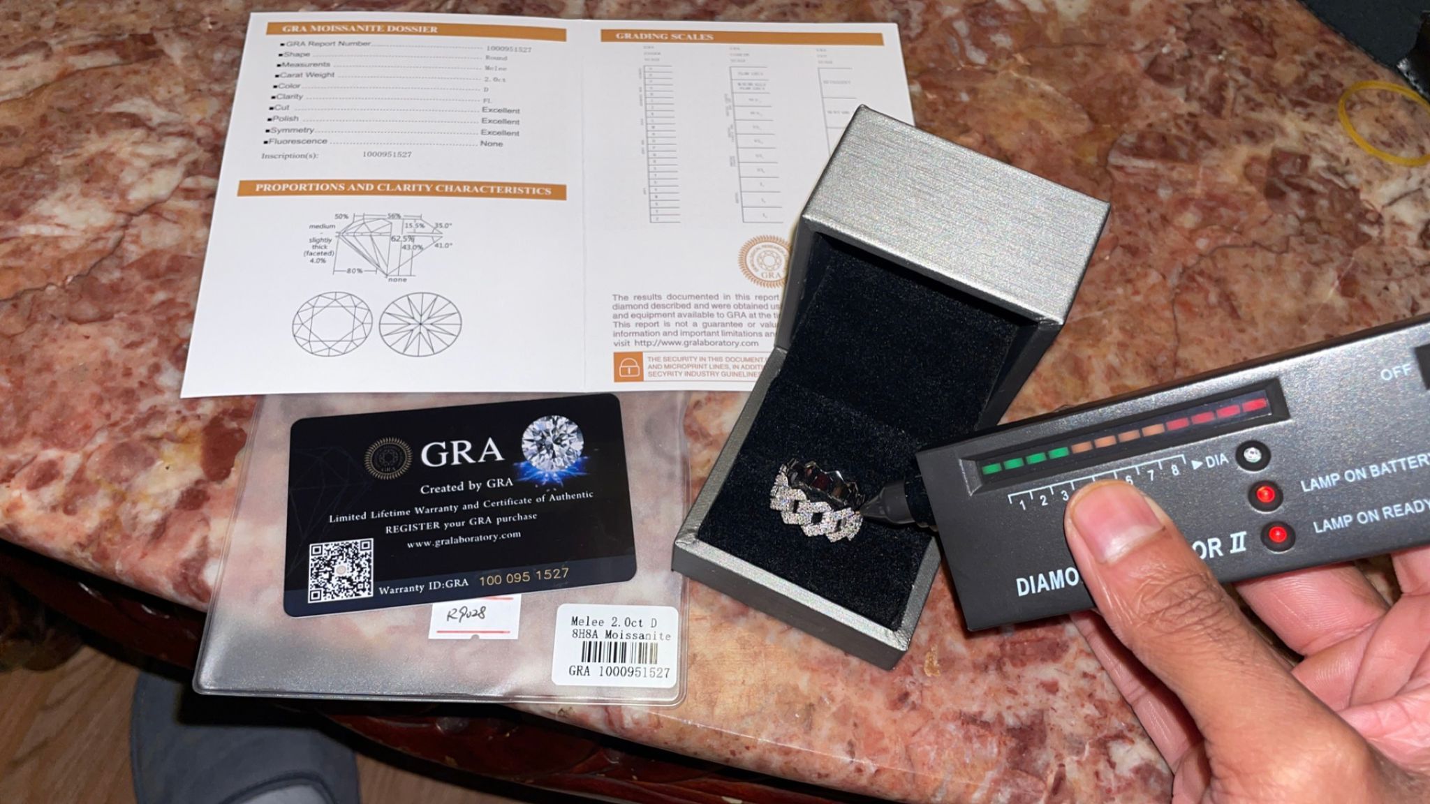 Moissiante Stones Vvs 2ct Silver Cuban Link Ring (PASSES DIAMOND TESTER)(ON SALE)