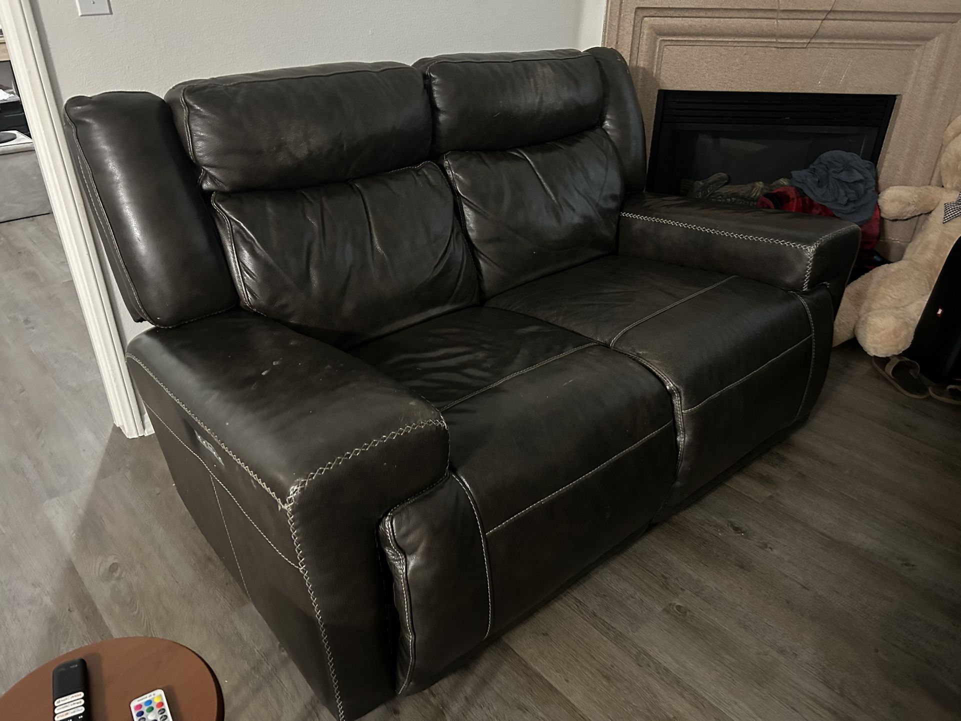 Leather Recline Couch with Charging Ports