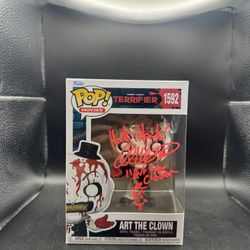FUNKO POP! THE TERRIFIER ART THE CLOWN #1592 DAVID HOWARD THORNTON AUTO MAS AUTHENT.