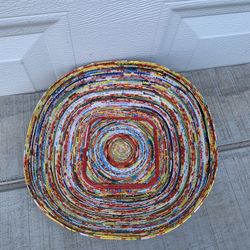 Handmade Recycled Paper Coil Bowl - Eco-Friendly Magazine Strip Decor 10”x3”