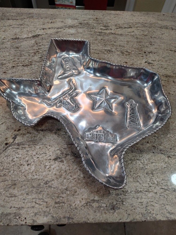 Gently Used Arthur Court Designs Lone Star State Of Texas Aluminum Chip Tray