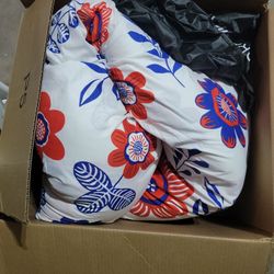 Cushion For Futon White With Red And Blue Flowers