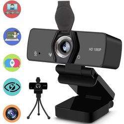 Webcam with Microphone, 1080P HD Streaming Web Camera for Computer Desktop Laptop, USB PC Camera 110-Degree Wide Angle with Mic Privacy Cover Tripod