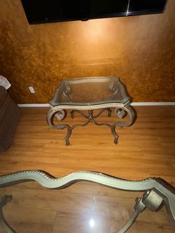 3-Piece Heavy Glass-Top Scrollwork Table Set