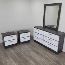 Dresser Whit Mirror And 2 Nightstands - Cómoda Con Espejo Y 2 Mesitas De Noche 