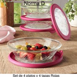 Set De 4 Platos Hondos Con Tapa Roja 🌺 Princess House 🌺