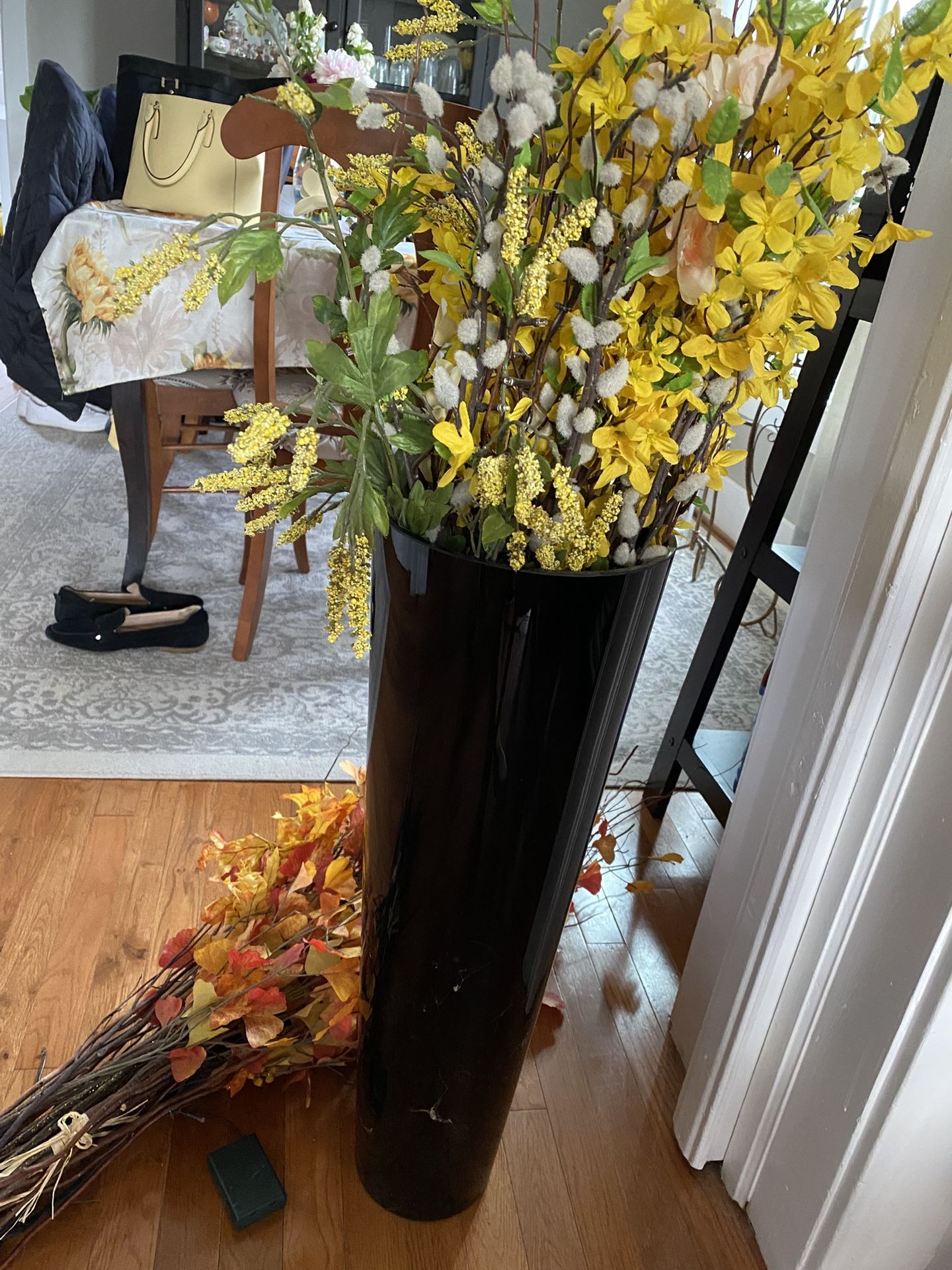 Tall Black Vase W/ Silk Flowers