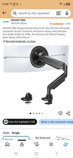 Mount Pro Monitor Arms fits up to 43 inch ultrawide