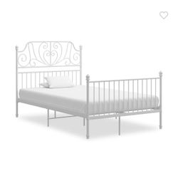 Queen size white metal bed frame $50
