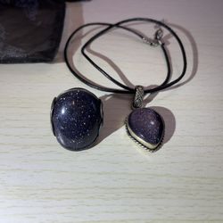Blue Sandstone Necklace and Ring set