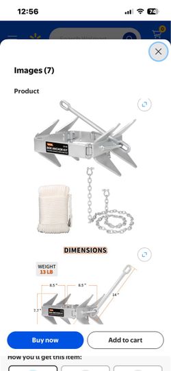 13 LB Folding Box Anchor Kit with 100 FT Nylon Rope & Chain …