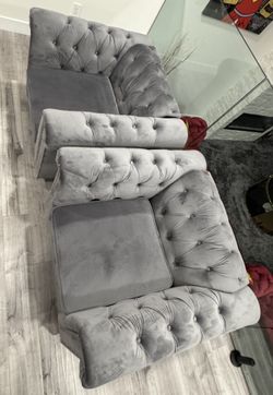 Set Of Two - Tufted Upholstered Armchair with Nailhead and Solid Wood Legs