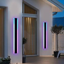 2Pack 40inch LED Outdoor Wall Lights - Waterproof RGB Color-Changing, Acrylic & Iron Exterior Lighting, 3.5inch Wide for Garage Patio Porch
