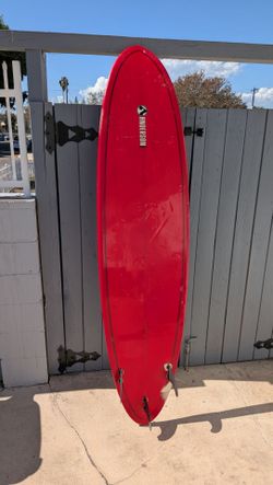Anderson Red Surfboard with Fins