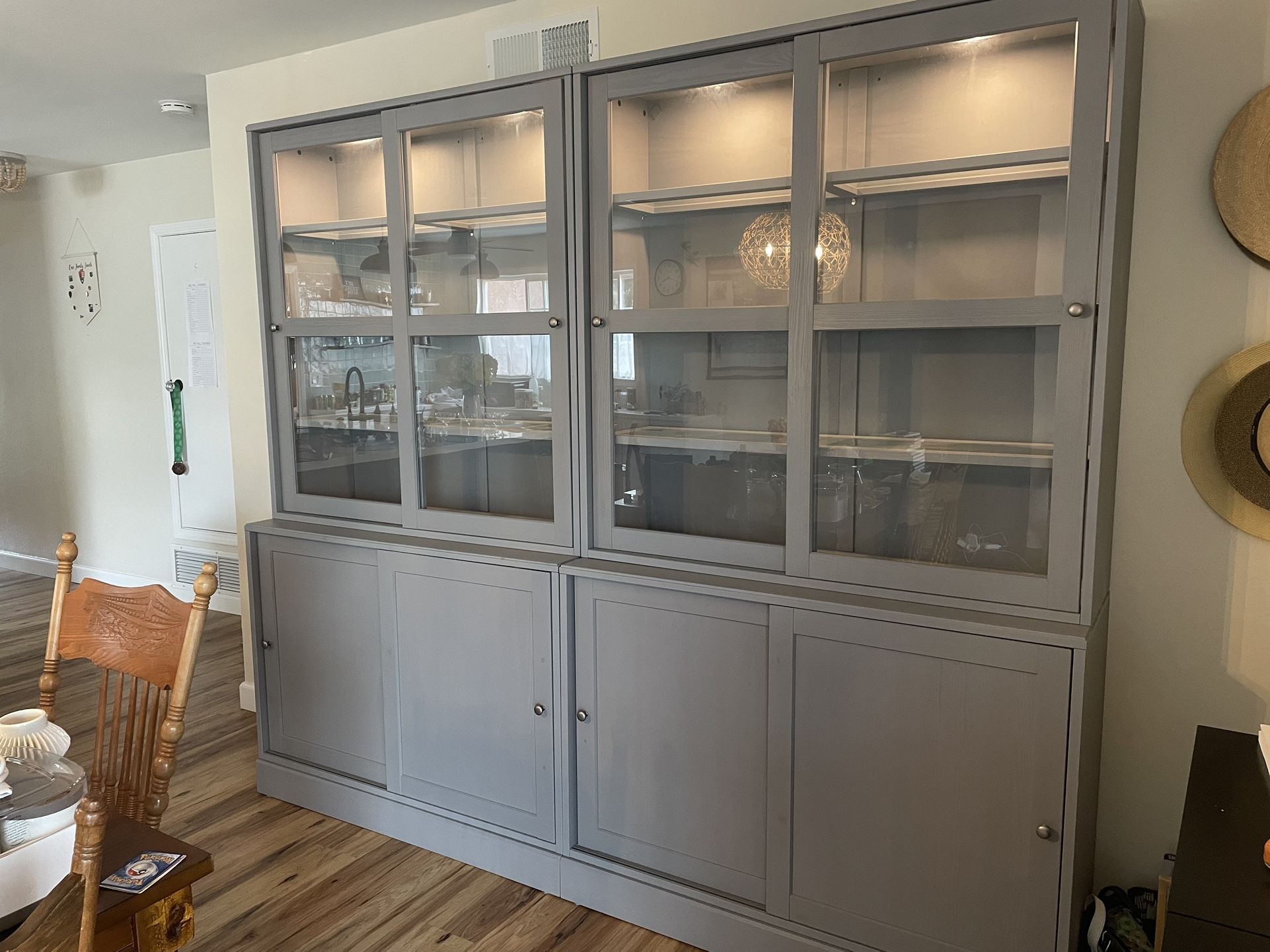 Ikea Havsta Storage Unit With Glass Doors, Solid Wood, Gray Display Cabinet And Storage For Kitchen, Dining Room Or Family Room, Storage Cabinet