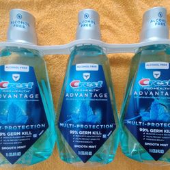 Crest Pro-Health Advantage Alcohol-Free Mouthwash, Smooth Mint – 3 x 1L (33.8 fl oz) Bottles – Brand New Costco Pack