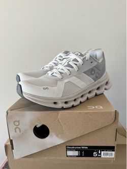 Brand new On Cloudrunner Wide running shoes in White/Frost colorway.