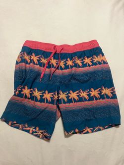 Departwest Mens Swim shorts Large Pink/Blue/Palm Tree Print