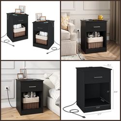 Set of Two Nightstand Accent Tables with Power & USB Hubs