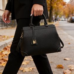 Women's Elegant Structured Tote - Spacious Commuter Handbag with Lock Accent