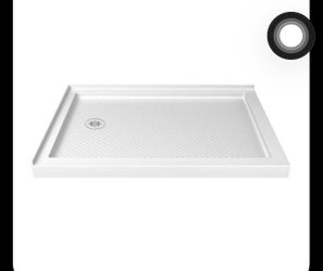 DreamLine SlimLine 34-in W × 48-in L Left White Rectangle Double Threshold Corner Shower Pan Base with 2.75-in H Thr...