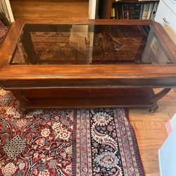Wooden And Top Glass Coffee Table Brown 