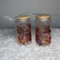 Winnie the Pooh and Friends Valentines edition custom 16oz frosted glass set