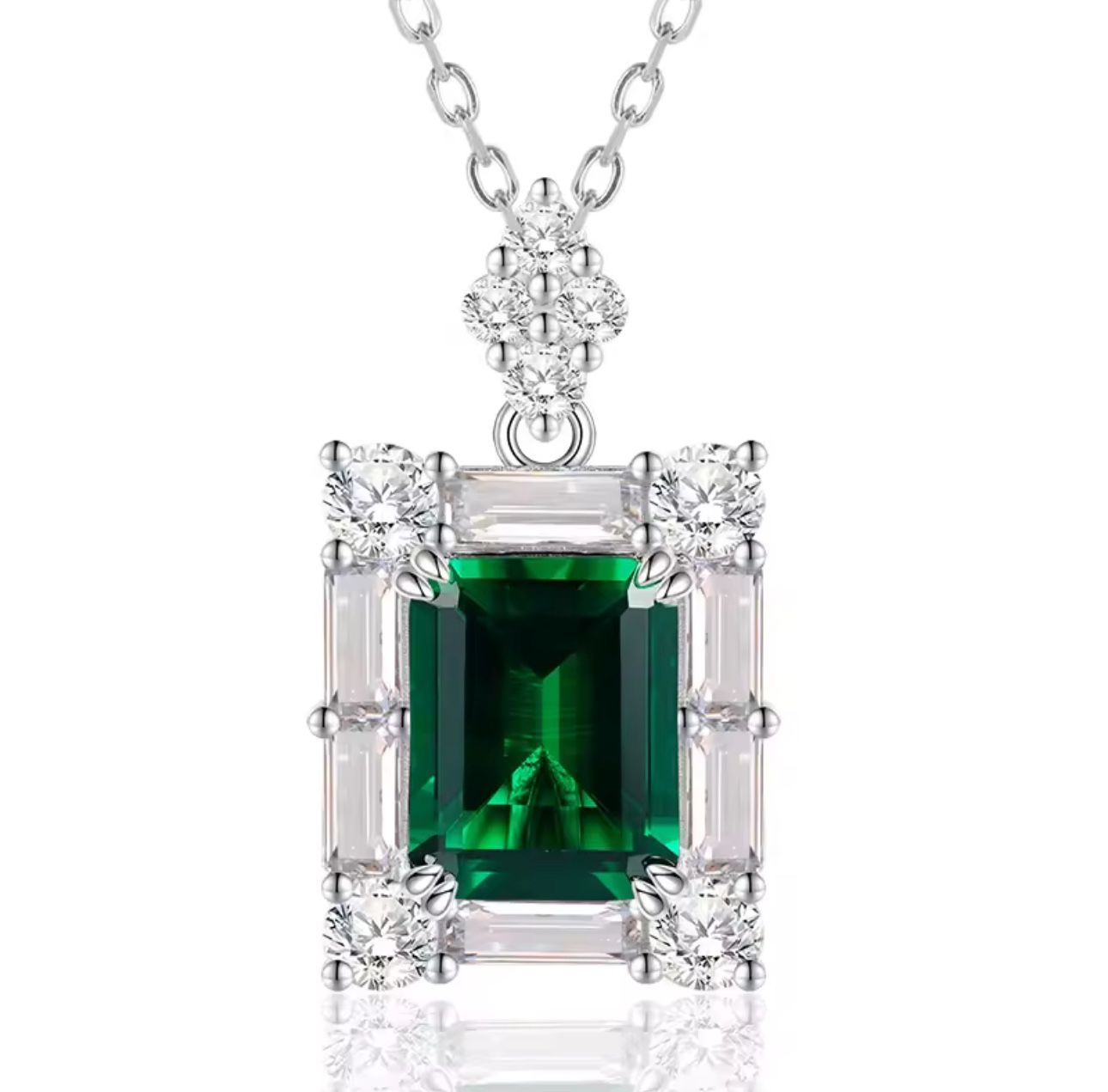 Emerald Necklace Pendant- 5 Carats Halo Design Lab-Created May Gem Birthstone 