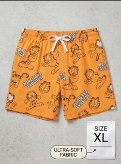 Garfield Sleepwear Shorts Mens Yellow “All That Cattitude”  Cats Drawstring ~ Size Xl (5) Available