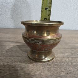 Vintage Brass Round Small Pot Engraved