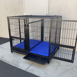 New $280 X-Large 49” Heavy Duty Folding Dog Cage 49x38x43” Double-Door Kennel w/ Divider 