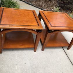Beautiful Modern Wood And Sphere Design End Tables 25”x 25” x 21.5” h Stamped Made In USA