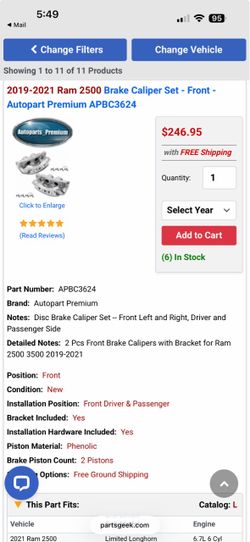 Dodge Ram 2019-2021 Front Caliper Set with parts