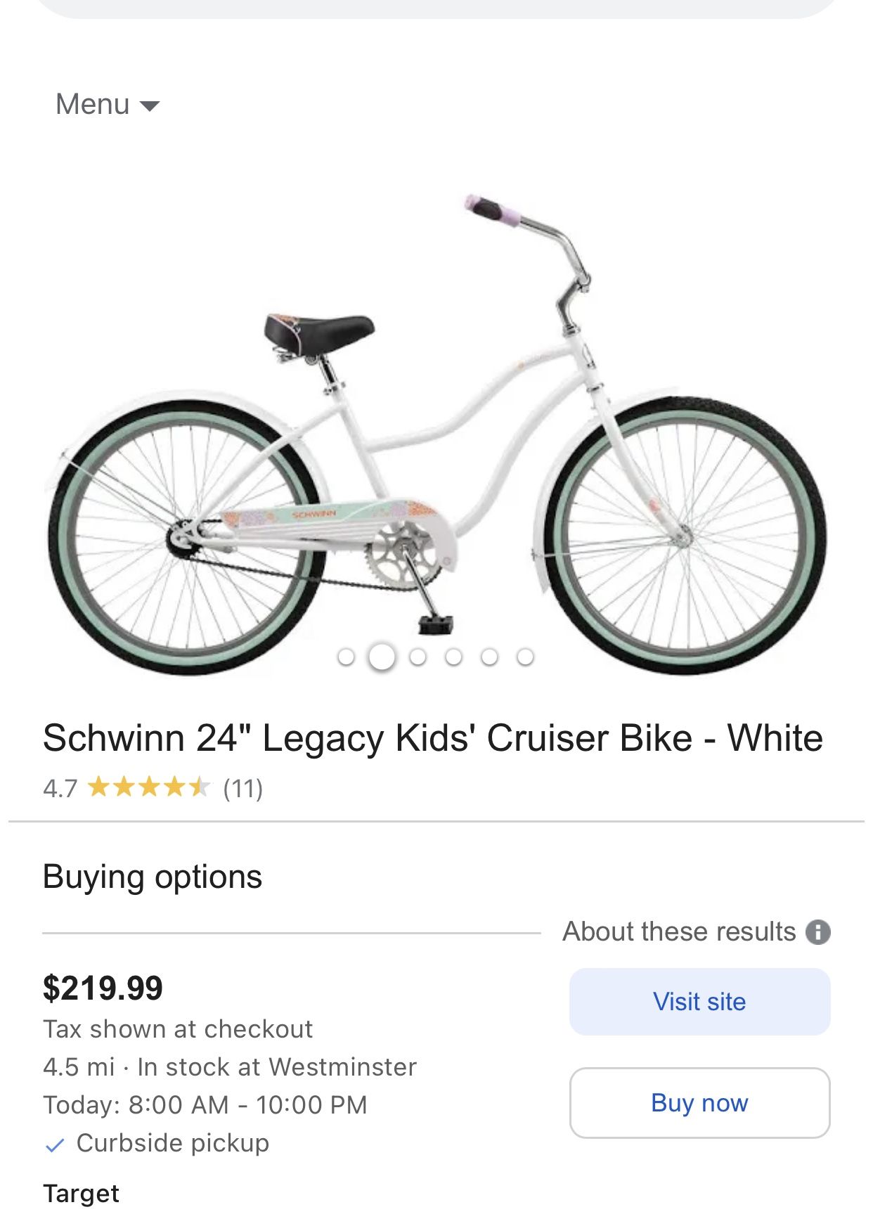 Schwinn 24 Legacy Kids' Cruiser Bike White - Main Image
