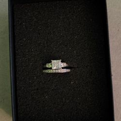 14k Solid White Gold Engagement Ring And Titanium Wedding Band With Cz Stones Size 8