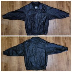 Vtg Genel London Leather Moto Bomber Jacket 
