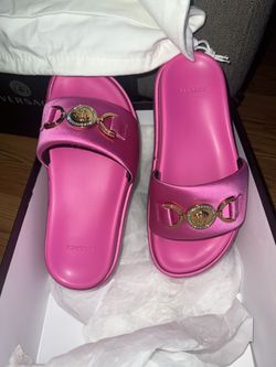 Versace Biggie Medusa Satin Embellished Platform Slides