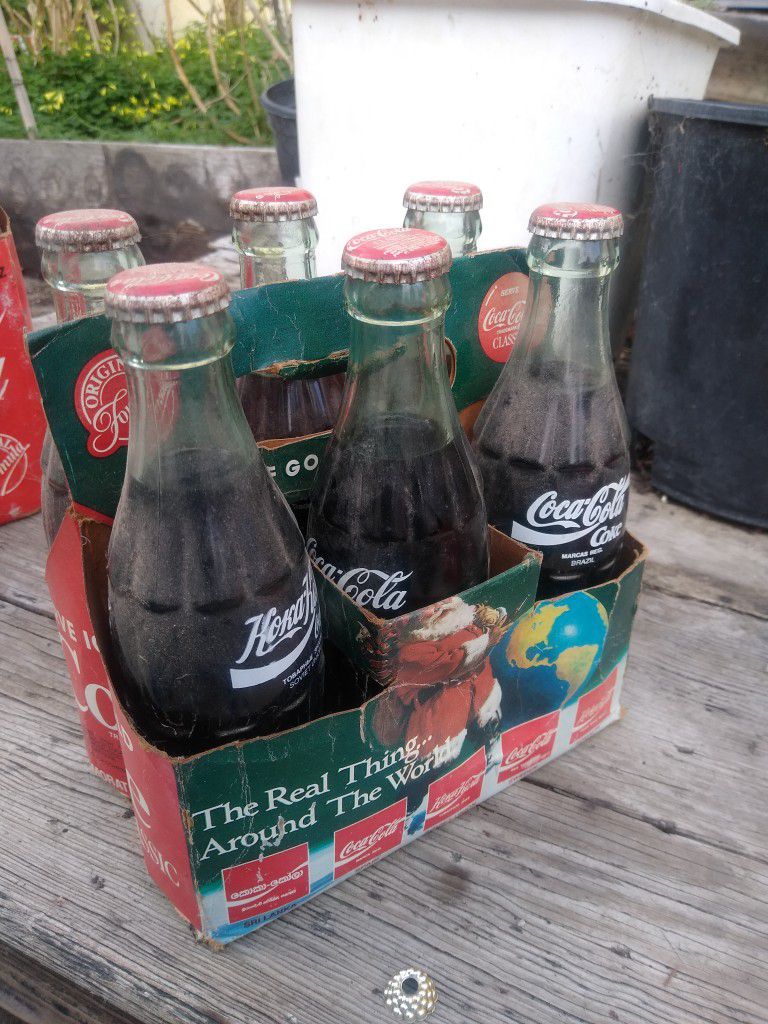 Vintage Antique Collectible Coke Bottles From Around The World, Six Pack, Unopened