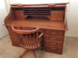 Oak Roll Top Desk & Matching Chair