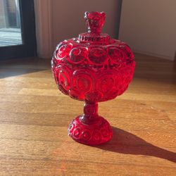 Cranberry Glass Vase And Candy Dish