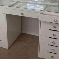 Makeup White Vanity Only Without Glass Top 