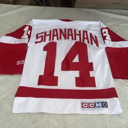 Youth L/Xl Brendan Shanahan Jersey Detroit Red Wings Vtg White Clean Sewn Mic