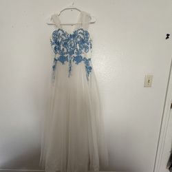 White and Blue Prom Dress