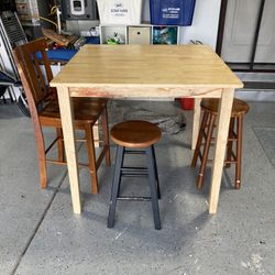 Tall Wooden Table With 3 Chairs