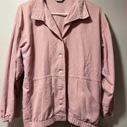 Oversize Light Pink Corduroy Lightweight Jacket Longsleeve Bomber Pocket Coat