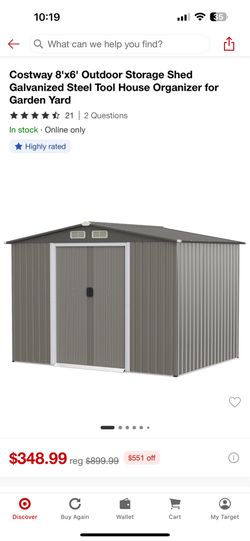 8'x6' outdoor storage shed galvanized steel tool house organizer