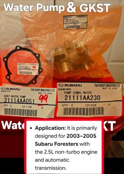 New Subaru Forester Water Pump/Gasket