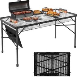 Folding Gril Table, 4x2 FT Camping Table with Mesh Desktop,Height Adjustable Folding Grill Table with Mesh Bag,Portable Outdoor for Picnic,Camping,BBQ